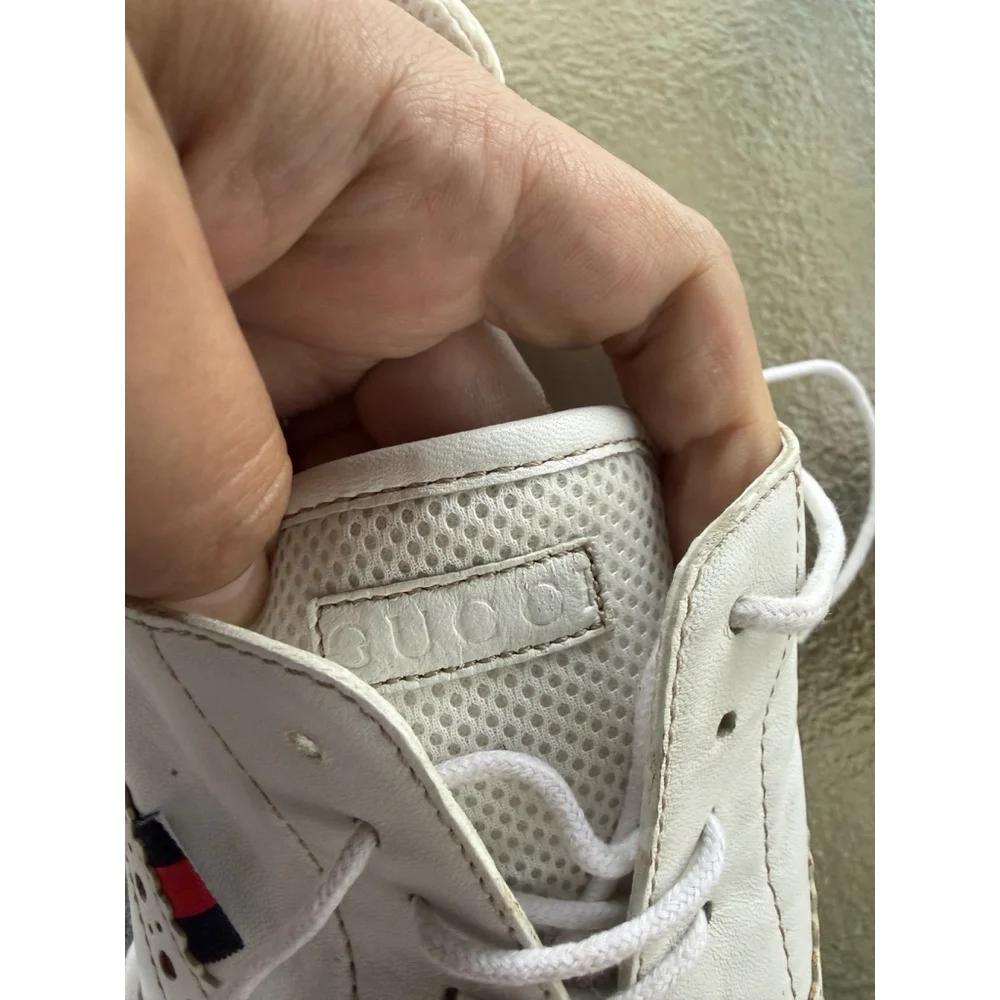 Gucci Men's White Leather Lace-up Sneakers Shoes Pre Owned US 9 1/2 - Picture 4 of 16